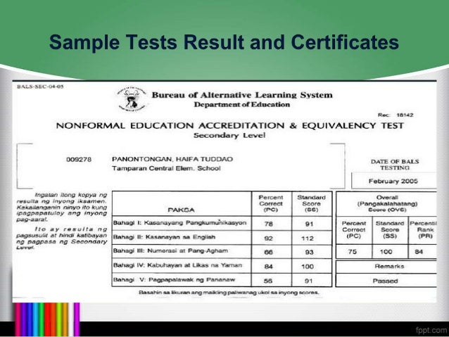 Alternative learning system (ALS)