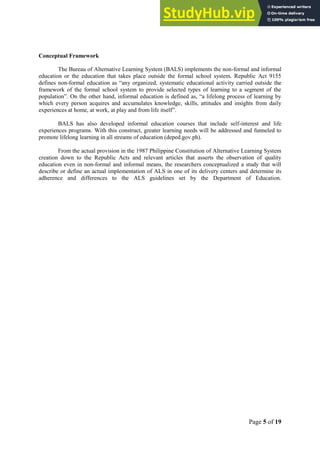 ALTERNATIVE LEARNING SYSTEM IMPLEMENTATION AND ADHERENCE TO THE ...