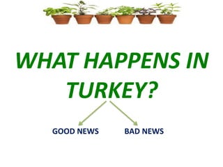 WHAT HAPPENS IN
TURKEY?
GOOD NEWS BAD NEWS
 