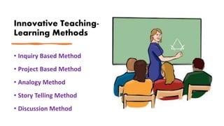Innovative Teaching-
Learning Methods
• Inquiry Based Method
• Project Based Method
• Analogy Method
• Story Telling Method
• Discussion Method
 
