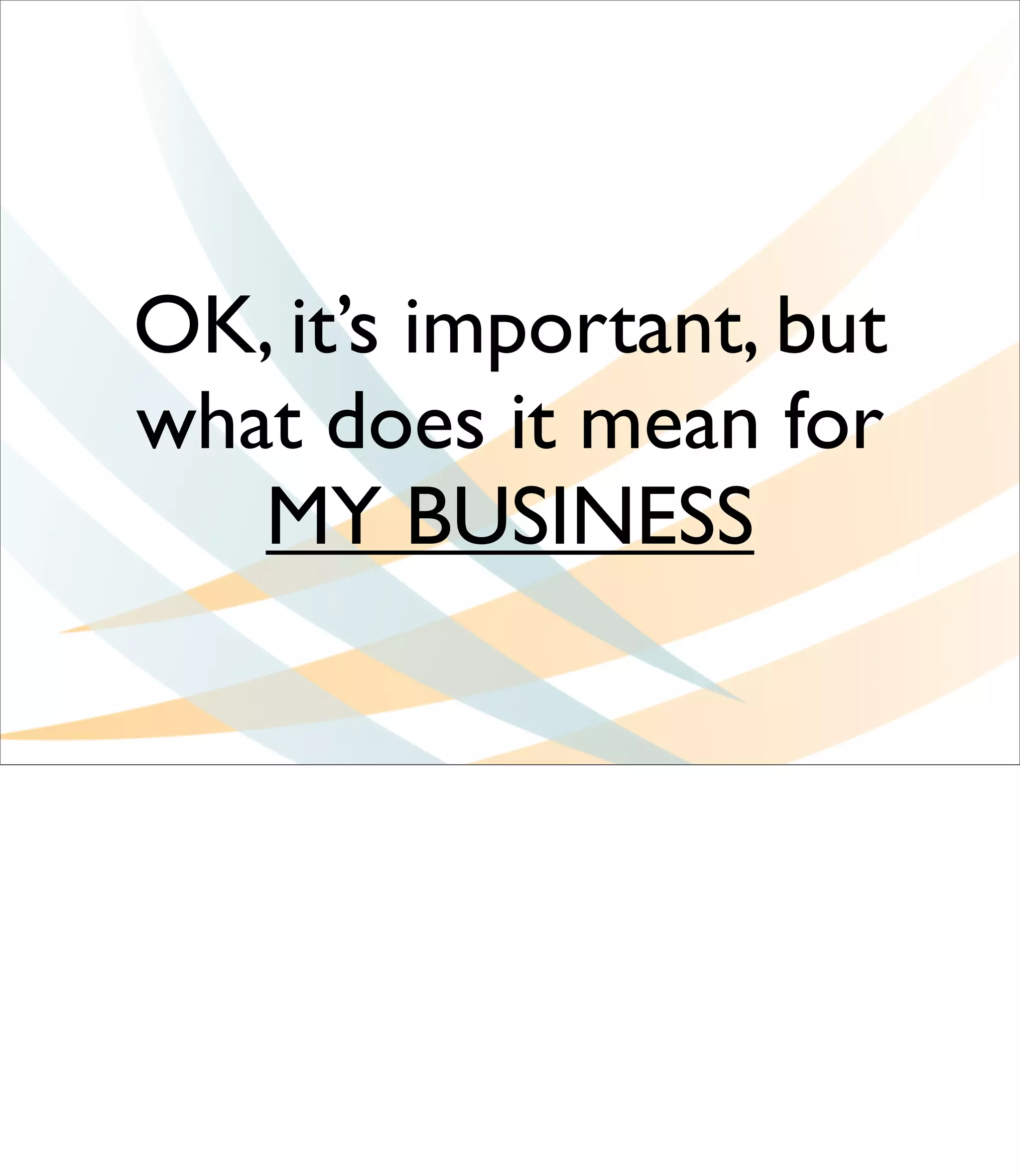 OK, it’s important, but
what does it mean for
   MY BUSINESS
 