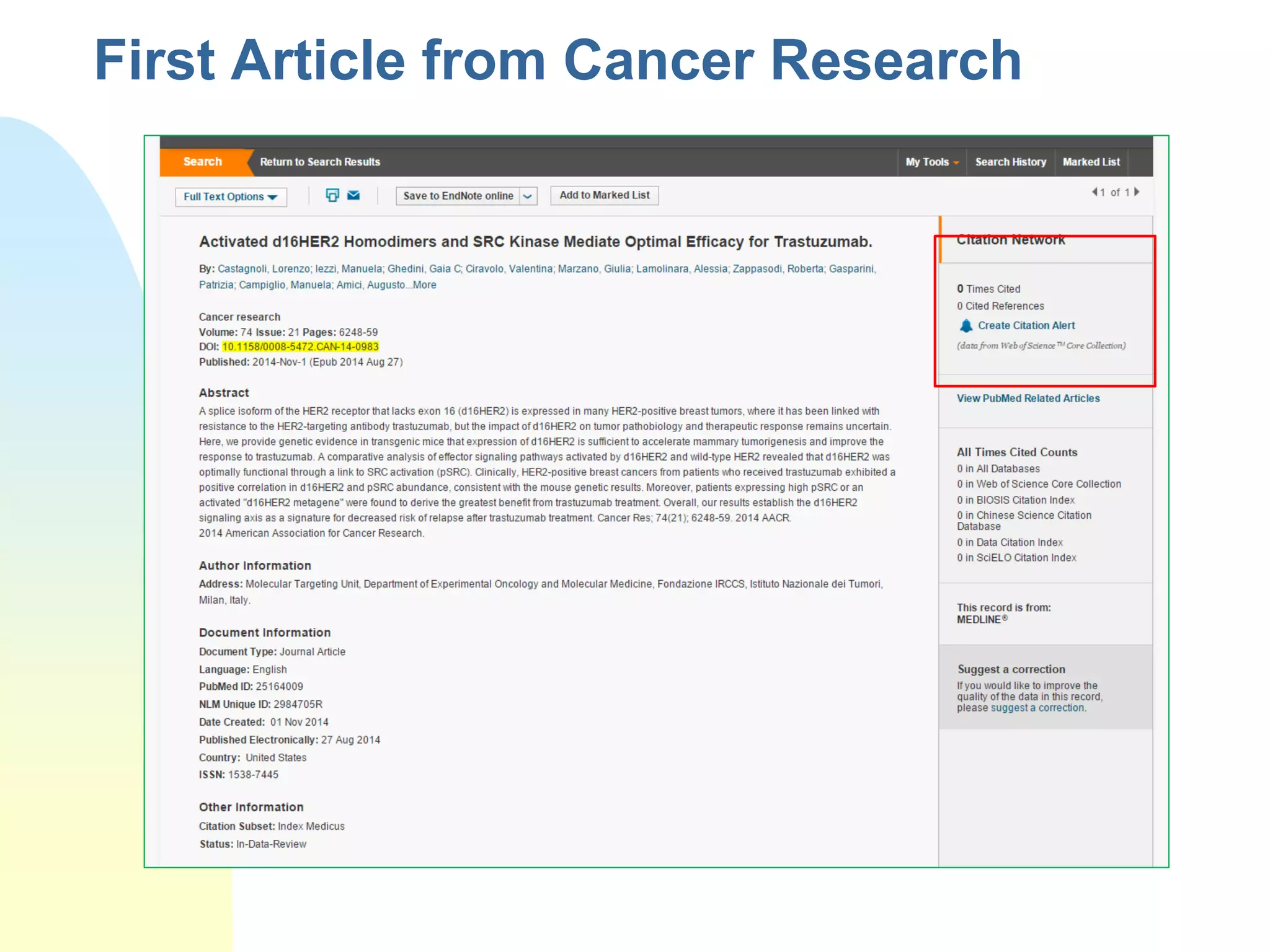 First Article from Cancer Research
 