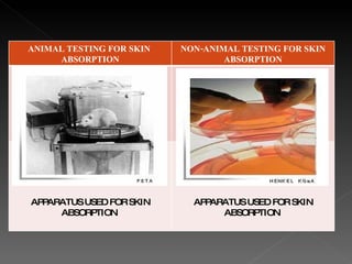 ANIMAL TESTING FOR SKIN  ABSORPTION NON-ANIMAL TESTING FOR SKIN ABSORPTION T APPARATUS USED FOR SKIN ABSORPTION  APPARATUS USED FOR SKIN ABSORPTION  