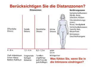 Berücksichtigen Sie die Distanzzonen?




                   Was fühlen Sie, wenn Sie in
                   die Intimzone eindringen?
 