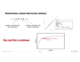 © Copyright 2018 – Keyrus 30
TRADITIONAL LINEAR MULTILEVEL MODELS
But real life is nonlinear
Spend
Return
 