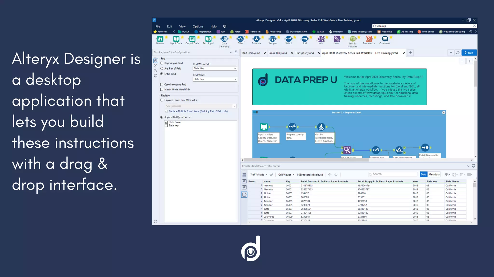 Alteryx Designer is
a desktop
application that
lets you build
these instructions
with a drag &
drop interface.