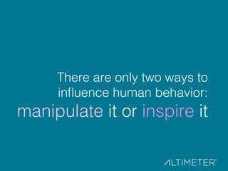 There are only two ways to !
inﬂuence human behavior: !
manipulate it or inspire it!
 