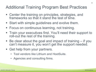35


       Additional Training Program Best Practices
        Center the training on principles, strategies, and
       ...
