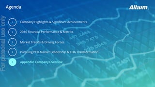 Agenda
2016 Financial Performance & Metrics2
Market Trends & Driving Forces
Appendix: Company Overview5
Pursuing PCB Market Leadership & EDA Transformation
1
3
4
Company Highlights & Significant Achievements
Forpersonaluseonly
 