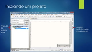 Iniciando um projeto
Mostrar
bibliotecas de
componentes
Arquivos
do
projeto
atual
 