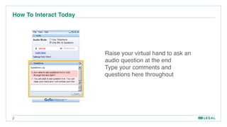 2
How To Interact Today
Raise your virtual hand to ask an
audio question at the end
Type your comments and
questions here ...