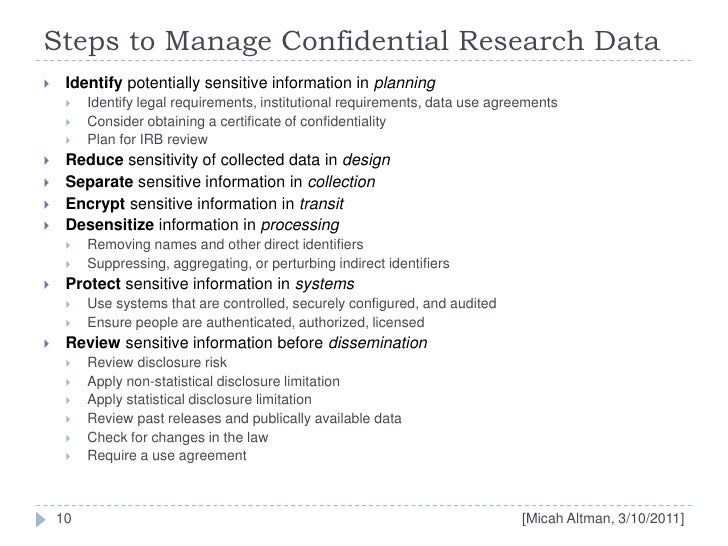 Managing Confidential Information in Research