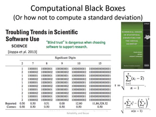 Computational Black Boxes
(Or how not to compute a standard deviation)
State of the Art Informatics for Research Reproducibility,
Reliability, and Reuse
[Joppa et al. 2013]
 