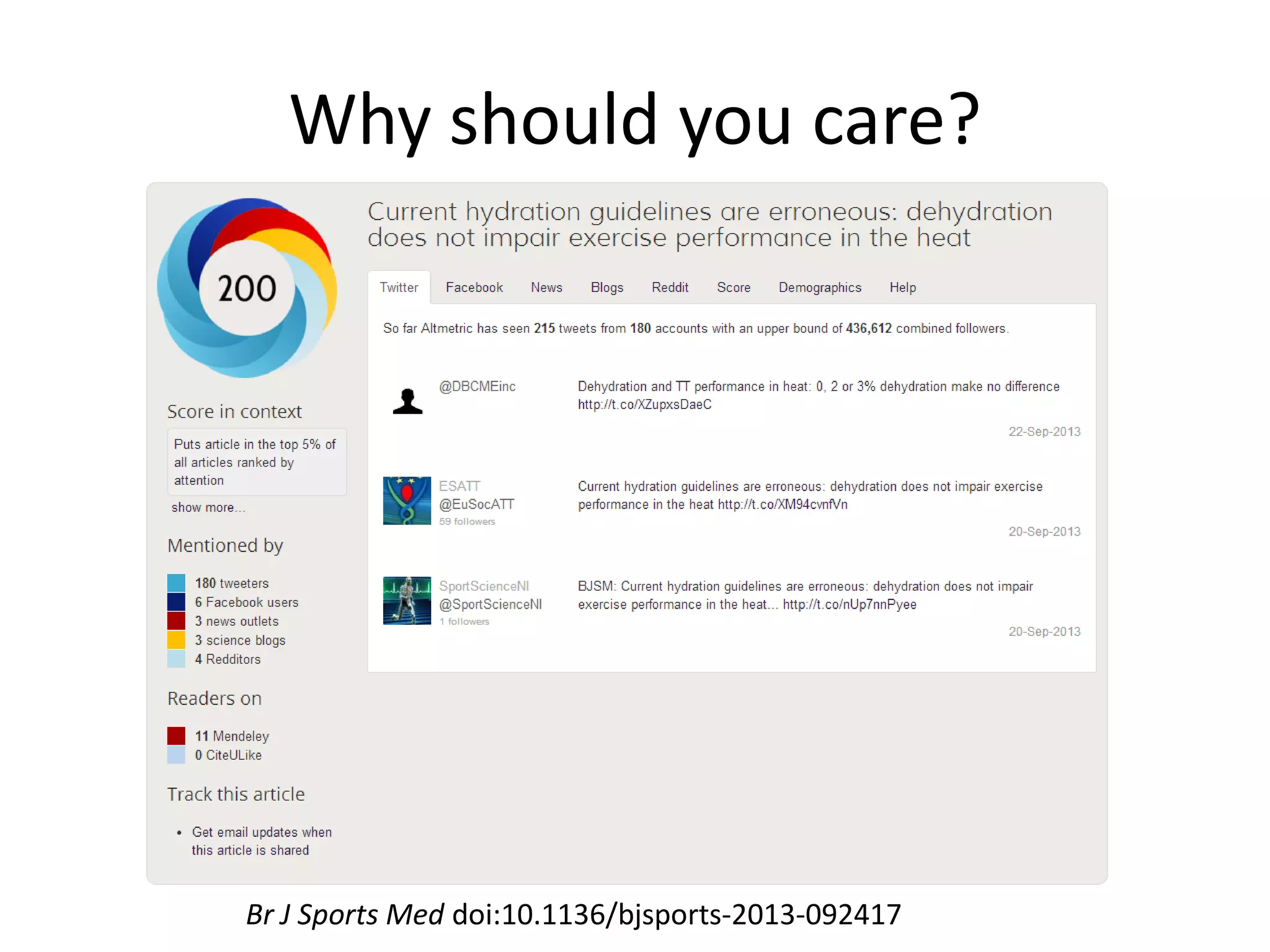 Why should you care?
Br J Sports Med doi:10.1136/bjsports-2013-092417
 