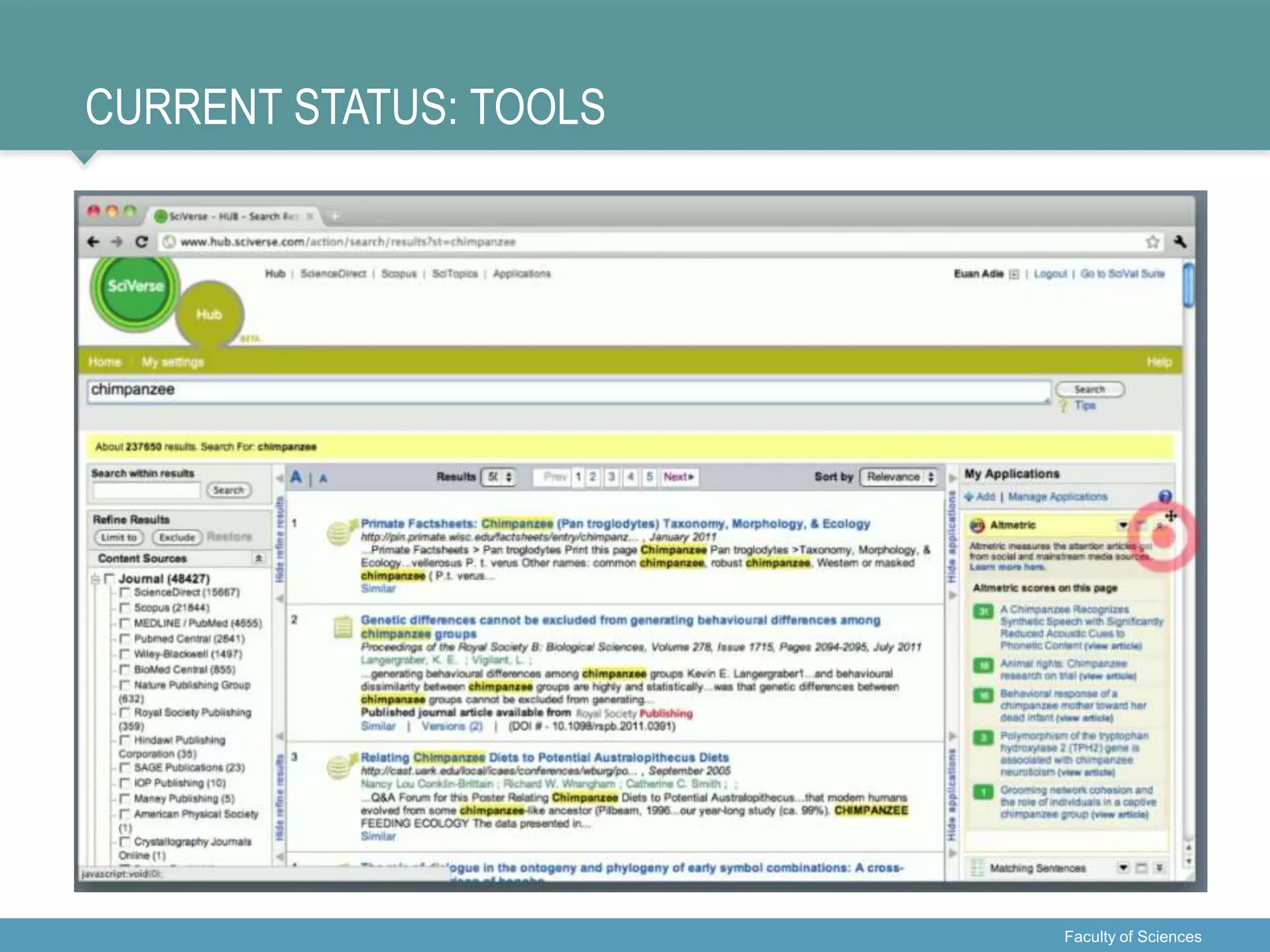 CURRENT STATUS: TOOLS
Faculty of Sciences