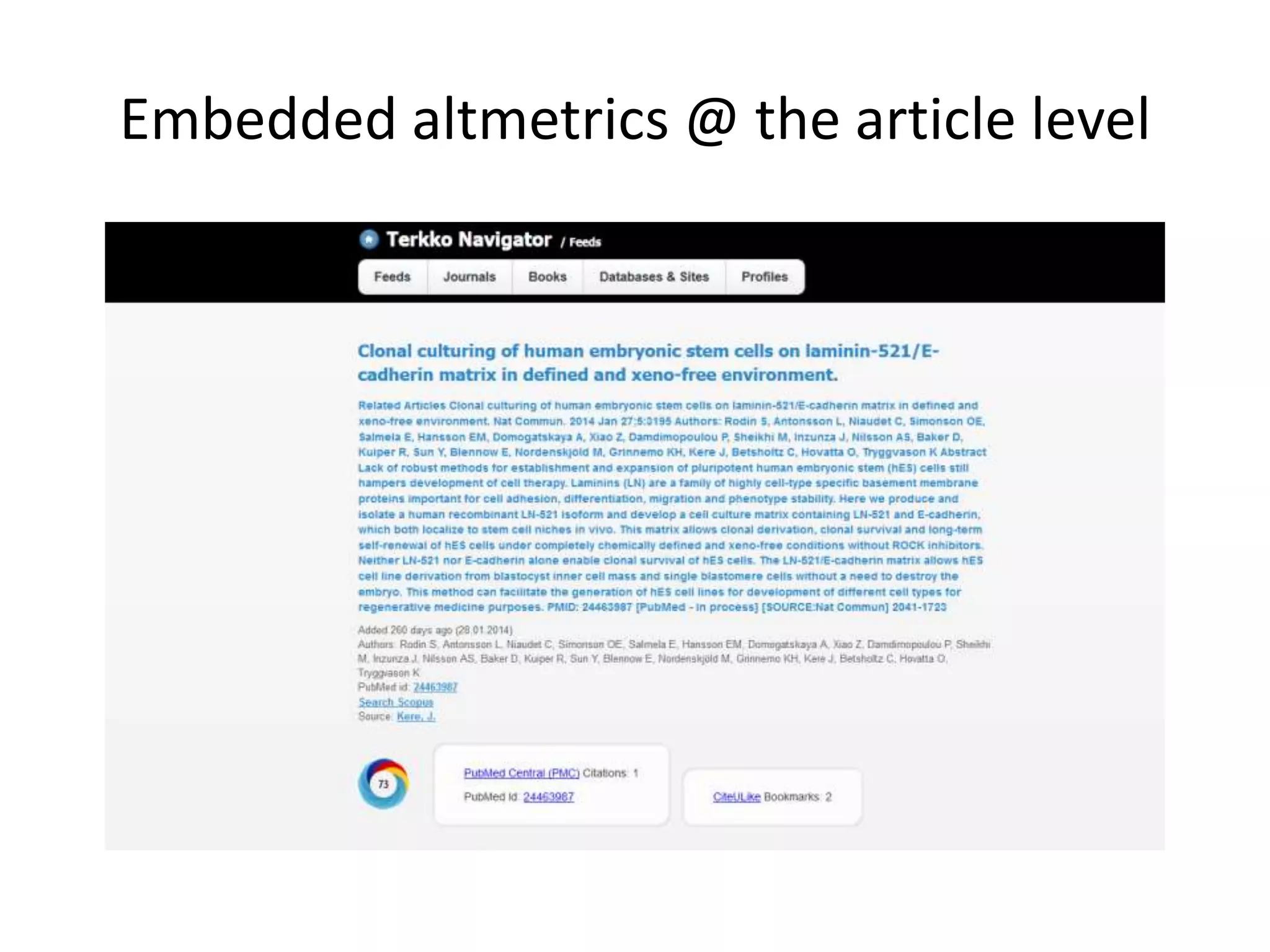 Embedded altmetrics @ the article level 
 