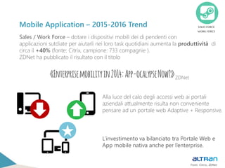 SALES FORCE
WORK FORCE
Mobile Application – 2015-2016 Trend
Sales / Work Force – dotare i dispositivi mobili dei di penden...