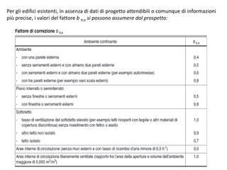 Per gli edifici esistenti, in assenza di dati di progetto attendibili o comunque di informazioni
più precise, i valori del fattore b tr,x si possono assumere dal prospetto:
 