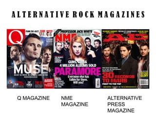 ALTERNATIVE ROCK MAGAZINES

Q MAGAZINE

NME
MAGAZINE

ALTERNATIVE
PRESS
MAGAZINE

 