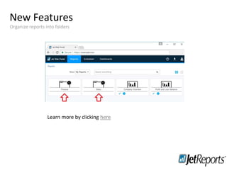 New Features
Training
Staying in touch
Organize reports into folders
Learn more by clicking here
 