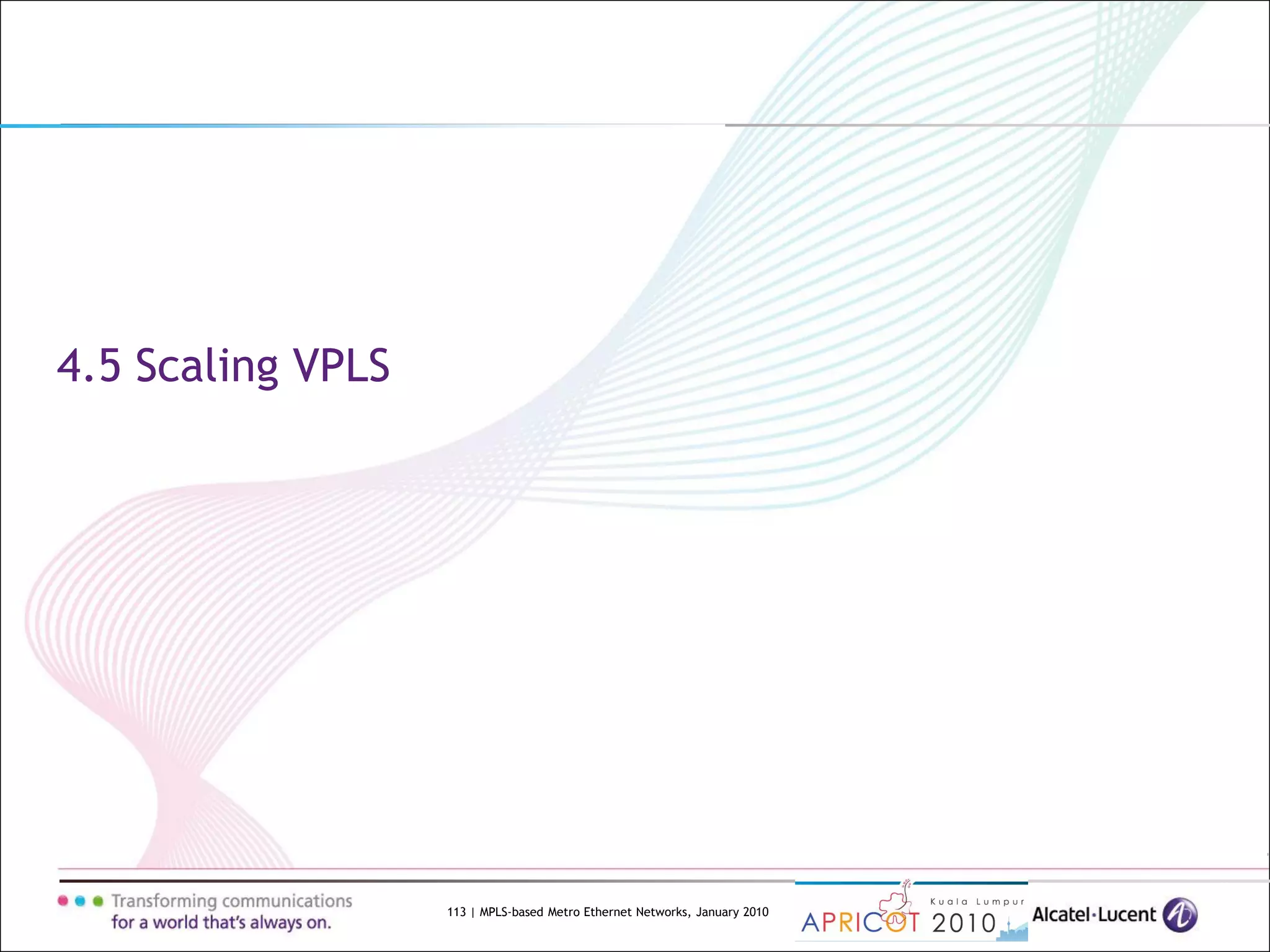 113 | MPLS-based Metro Ethernet Networks, January 2010
4.5 Scaling VPLS
 