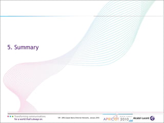 149 | MPLS-based Metro Ethernet Networks, January 2010
5. Summary
 