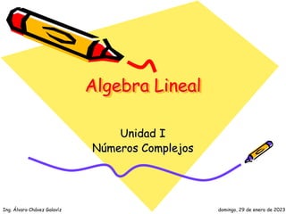 Ing. Álvaro Chávez Galavíz domingo, 29 de enero de 2023
Algebra Lineal
Unidad I
Números Complejos
 