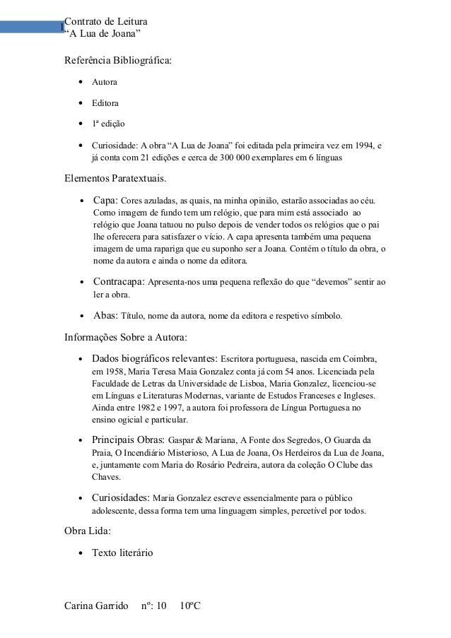 Contrato de Leitura1 “A Lua de Joana” Referência Bibliográfica:    •   Autora    •   Editora    •   1ª edição    •   Curio...