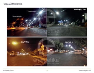 VISUALIZACIONES
www.energetika.comAlumbrado público 18
Vapor de sodio
LED energetika
AHORRO 70%
 