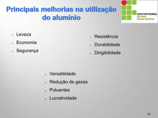  Leveza
 Economia
 Segurança
 Resistência
 Durabilidade
 Dirigibilidade
 Versatilidade
 Redução de gazes
 Poluentes
 Lucratividade
38
 