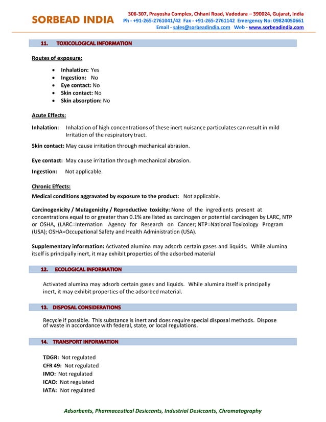 Aluminium Oxide Chromatography MSDS