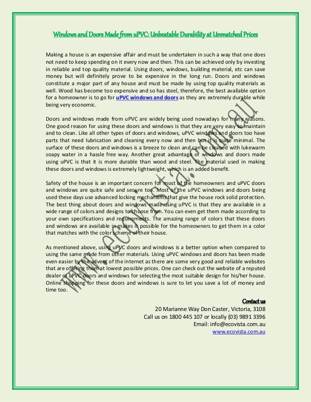 Windows And Doors Made From Upvc Unbeatable Durability At Unmatched