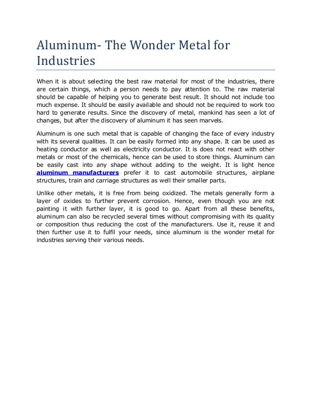 Aluminum the wonder metal for industries