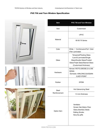Window Catalogue.pdf Teeyeo Aluminum and upvc window catalog | PDF