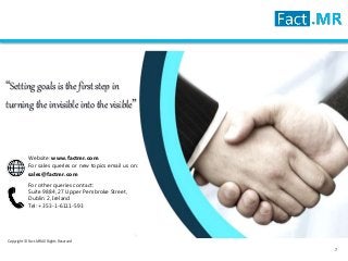 7
Website: www.factmr.com
For sales queries or new topics email us on:
sales@factmr.com
For other queries contact:
Suite 9...