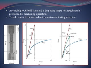 • According to ASME standard a dog bone shape test specimen is
produced by machining operation.
• Tensile test is to be carried out on universal testing machine.
 