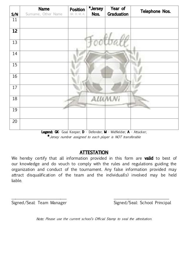 Alumni Football Competition Registration Form - 2014 Alumni Football Competition Registration Form - 2014