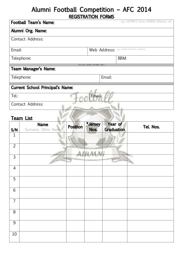 sponsorship registration form template alumni football competition afc 2014 registration sponsorship registration form template alumni football competition afc 2014 registration