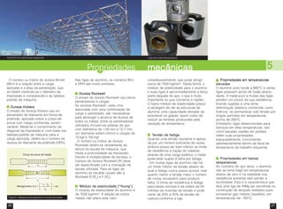 26 27
Propriedades 5mecânicasmecânicasmecânicasmecânicasmecânicas
Dureza VickersDureza VickersDureza VickersDureza VickersDureza Vickers
O ensaio de dureza Vickers usa um
penetrador de diamante em forma de
pirâmide, aplicado sobre o corpo-de-
prova com carga conhecida, porém
variável. Mede-se o comprimento da
diagonal da impressão e, com base nas
tabelas-padrão da máquina para a
carga aplicada, obtém-se o número de
dureza do diamante da pirâmide (DPH).
Módulo de elasticidade (“YMódulo de elasticidade (“YMódulo de elasticidade (“YMódulo de elasticidade (“YMódulo de elasticidade (“Young”)oung”)oung”)oung”)oung”)
O módulo de elasticidade do alumínio é
de 7030 kg/mm². A adição de outros
metais não altera este valor
consideravelmente, que pode atingir
cerca de 7500 kg/mm². Desta forma, o
módulo de elasticidade para o alumínio
e suas ligas é aproximadamente a terça
parte daquele do aço, o que é muito
importante no que concerne à rigidez.
O baixo módulo de elasticidade possui
a vantagem de dar às estruturas de
alumínio uma capacidade elevada de
amortecer os golpes, assim como de
reduzir as tensões produzidas pela
variação de temperatura.
TTTTTensão de fadigaensão de fadigaensão de fadigaensão de fadigaensão de fadiga
Quando uma tensão oscilante é aplica-
da por um número suficiente de vezes,
embora possa ser bem inferior ao limite
de resistência à tração do material,
através de uma carga estática, o metal
pode estar sujeito à falha por fadiga.
Em muitas ligas de alumínio não há
um limite inferior de tensão abaixo do
qual a fadiga nunca possa ocorrer, mas
quanto menor a tensão maior o número
de ciclos necessário para produzir
falha. O limite de resistência à fadiga
para testes normais é da ordem de 50
milhões de inversão de tensão e pode
variar de 25% a 50% da tensão de
ruptura conforme a liga.
Propriedades em temperaturasPropriedades em temperaturasPropriedades em temperaturasPropriedades em temperaturasPropriedades em temperaturas
elevadaselevadaselevadaselevadaselevadas
O alumínio puro funde a 660°C e várias
ligas possuem ponto de fusão abaixo
deste. O metal puro e muitas das ligas
perdem um pouco da sua resistência,
ficando sujeitas a uma lenta
deformação plástica conhecida como
fluência, se permanecer sob tensão por
longos períodos em temperaturas
acima de 200°C.
Entretanto, ligas desenvolvidas para
serviços em altas temperaturas, tais
como aquelas usadas em pistões,
retêm suas propriedades
adequadamente, funcionando
satisfatoriamente dentro da faixa de
temperatura de trabalho requerida.
Propriedades em baixasPropriedades em baixasPropriedades em baixasPropriedades em baixasPropriedades em baixas
temperaturastemperaturastemperaturastemperaturastemperaturas
Ao contrário do aço doce, o alumínio
não se torna frágil em temperaturas
abaixo de zero e na realidade sua
resistência aumenta sem perder a
ductilidade. Esta é a característica que
leva uma liga de AlMg ser escolhida na
construção de tanques soldados para
armazenar gás metano liquefeito, em
temperaturas de -160°C.
O número ou índice de dureza Brinell
(Bhn) é a relação entre a carga
aplicada e a área da penetração, que
se obtém medindo-se o diâmetro da
impressão e comparando-o às tabelas-
padrão da máquina.
Liga para alta temperaturaAlumínio em estruturas espaciais
Nas ligas de alumínio, os números Bhn
e DPH são muito similares.
Figura 5 - Medida de alongamento no ensaio de tração
Dureza RockwellDureza RockwellDureza RockwellDureza RockwellDureza Rockwell
O ensaio de dureza Rockwell usa vários
penetradores e cargas.
As escalas Rockwell, cada uma
associada com uma combinação de
carga e penetrador, são necessárias
para abranger o alcance de dureza de
todos os metais. Entre os penetradores
utilizados incluem-se esferas de aço
com diâmetros de 1,58 mm a 12,7 mm,
um diamante esfero-cônico e cargas de
15 kgf a 150 kgf.
O número ou índice de dureza
Rockwell obtém-se diretamente da
leitura da escala da máquina, que
mede a profundidade da impressão.
Devido à multiplicidade de escalas, o
número de dureza Rockwell (R) deve
ser especificado com a indicação da
escala utilizada. Para as ligas de
alumínio as escalas usuais são a
Rockwell B (RB
) e F (RF
).
 