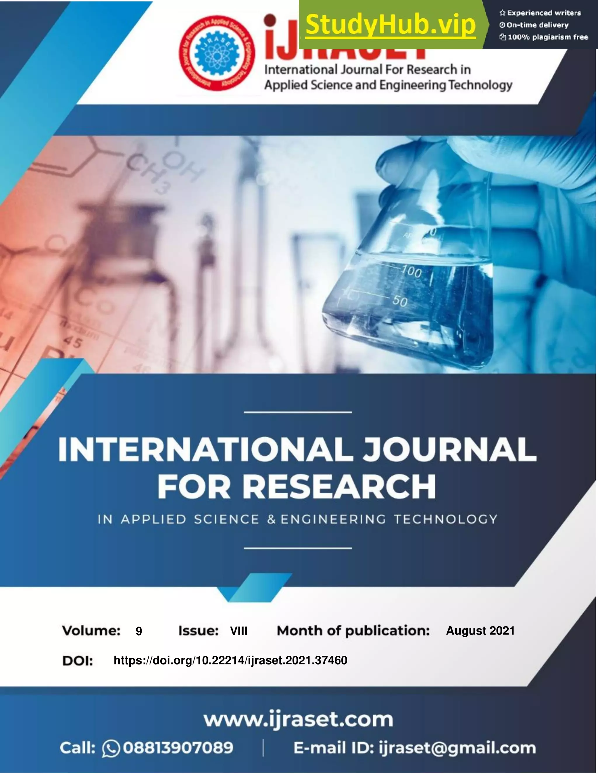 9 VIII August 2021
https://doi.org/10.22214/ijraset.2021.37460
 