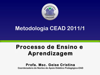 Processo de Ensino e  Aprendizagem Profa. Msc. Geise Cristina Coordenadora do Núcleo de Apoio Didático Pedagógico-EAD Metodologia CEAD 2011/1 