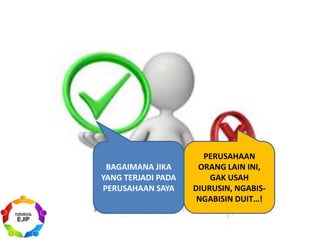 BAGAIMANA JIKA
YANG TERJADI PADA
PERUSAHAAN SAYA
PERUSAHAAN
ORANG LAIN INI,
GAK USAH
DIURUSIN, NGABIS-
NGABISIN DUIT…!
 