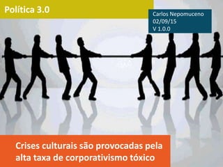 Política 3.0
Crises culturais são provocadas pela
alta taxa de corporativismo tóxico
Carlos Nepomuceno
02/09/15
V 1.0.0
 