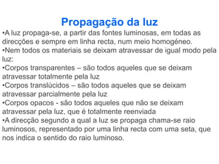 A parte da Física que estuda os fenómenos luminosos chama-se Óptica.