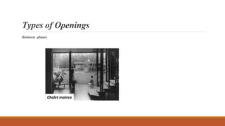 Types of Openings
Between planes
Chalet mairea
 