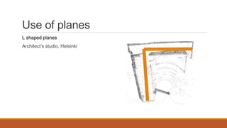 Use of planes
L shaped planes
Architect’s studio, Helsinki
 