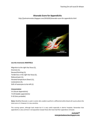 Alvarado Score For Appendicitis | PDF