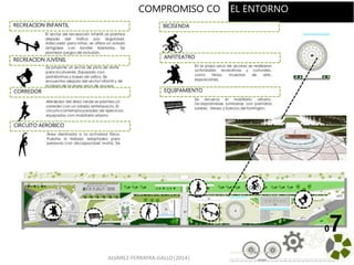 ALVAREZ-FERRAYRA-GALLO|2014|
COMPROMISO CON EL ENTORNO
07
RECREACION INFANTIL
RECREACION JUVENIL
CORREDOR
BICISENDA
CIRCUITO AEROBICO
ANFITEATRO
EQUIPAMIENTO
 