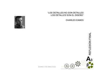 ALVAREZ 3701-0850|2016| 124
“LOS DETALLES NO SON DETALLES
LOS DETALLES SON EL DISEÑO”
CHARLES EAMES
REFLEXIONFINAL
A3
 