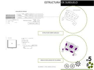 70
o5
ESTRUCTURA
ESTRUCTURA SOBRE SUBSUELO
AREAS DE INFLUENCIA DE COLUMNAS
ALVAREZ 3701-0850|2016|
ESTRUCTURA DE TECHO
ESTRUCTURA DE SUBSUELO
 